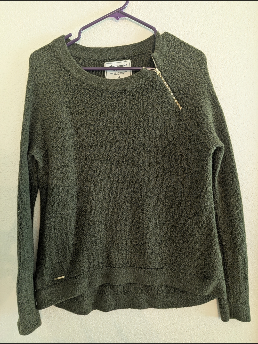 Abercrombie & Fitch Olive Green Textured Zip-Neck Sweater